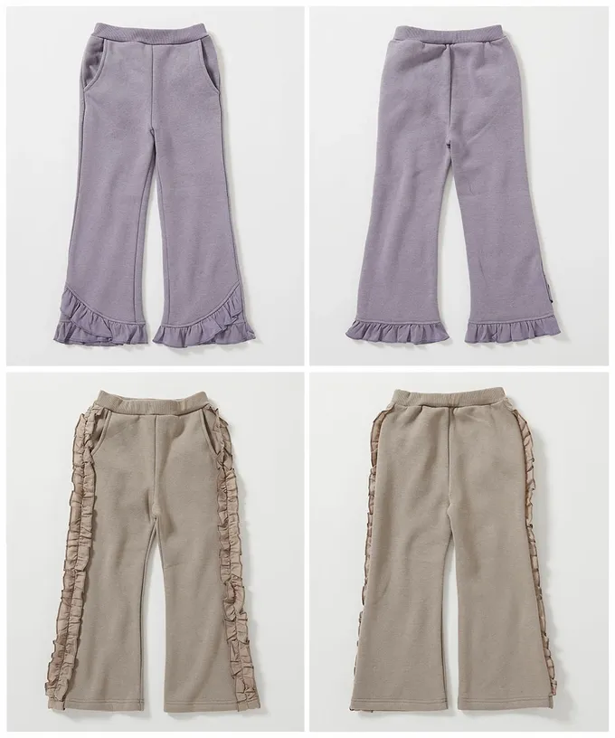 日本 devirock - 可愛設計荷葉邊裏毛長褲-下擺-紫羅蘭