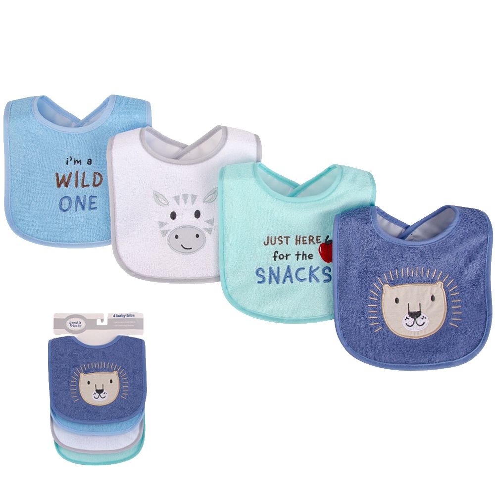 美國 Luvable Friends - 甜蜜寶貝嬰幼兒口水巾圍兜4入組(上層棉質吸水/底層防水)-獅子王