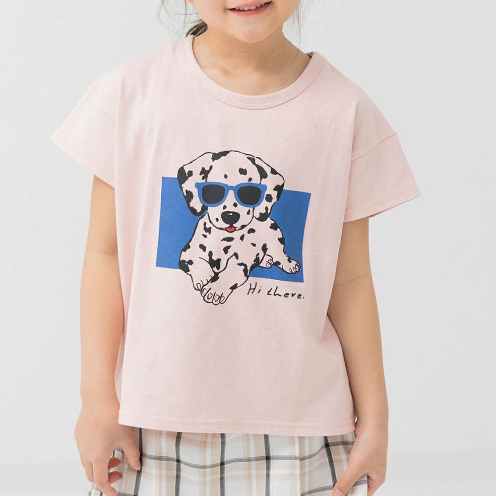 100%棉 印花柔軟短袖上衣-大麥町-煙燻粉