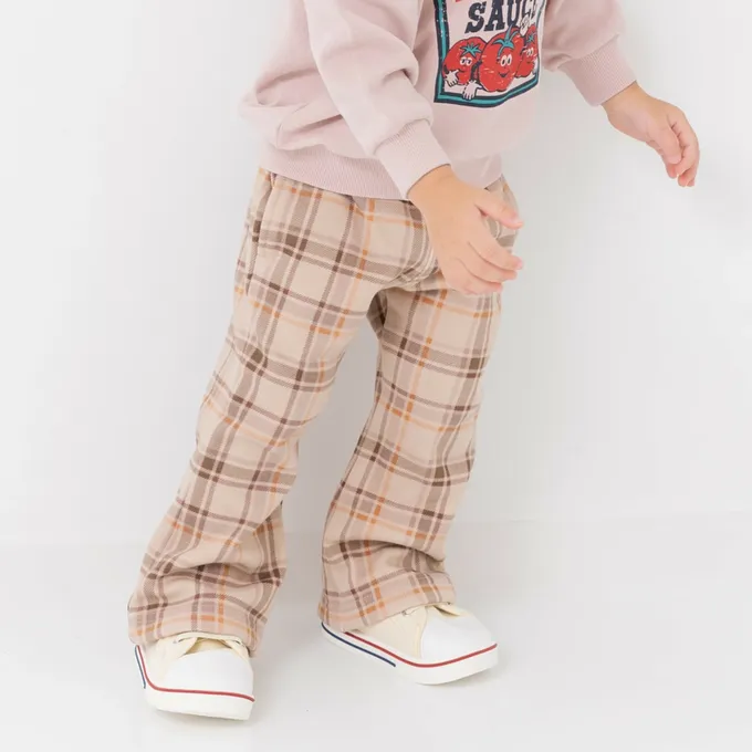 日本 Chil2 - 保暖內刷毛微喇叭彈力長褲-經典格紋-咖啡