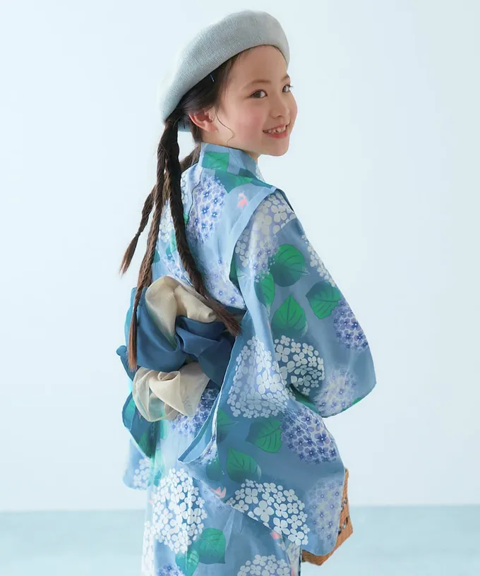 日本 devirock - 純棉 2way穿搭華麗浴衣洋裝(4件組)-可愛雛菊-水藍白
