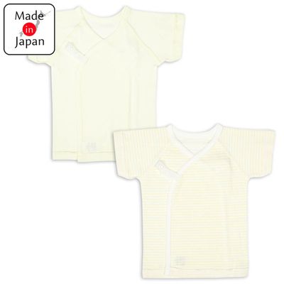akachan honpo - 短袖肚衣2件組-簡約-奶油色 (50cm)-日本製