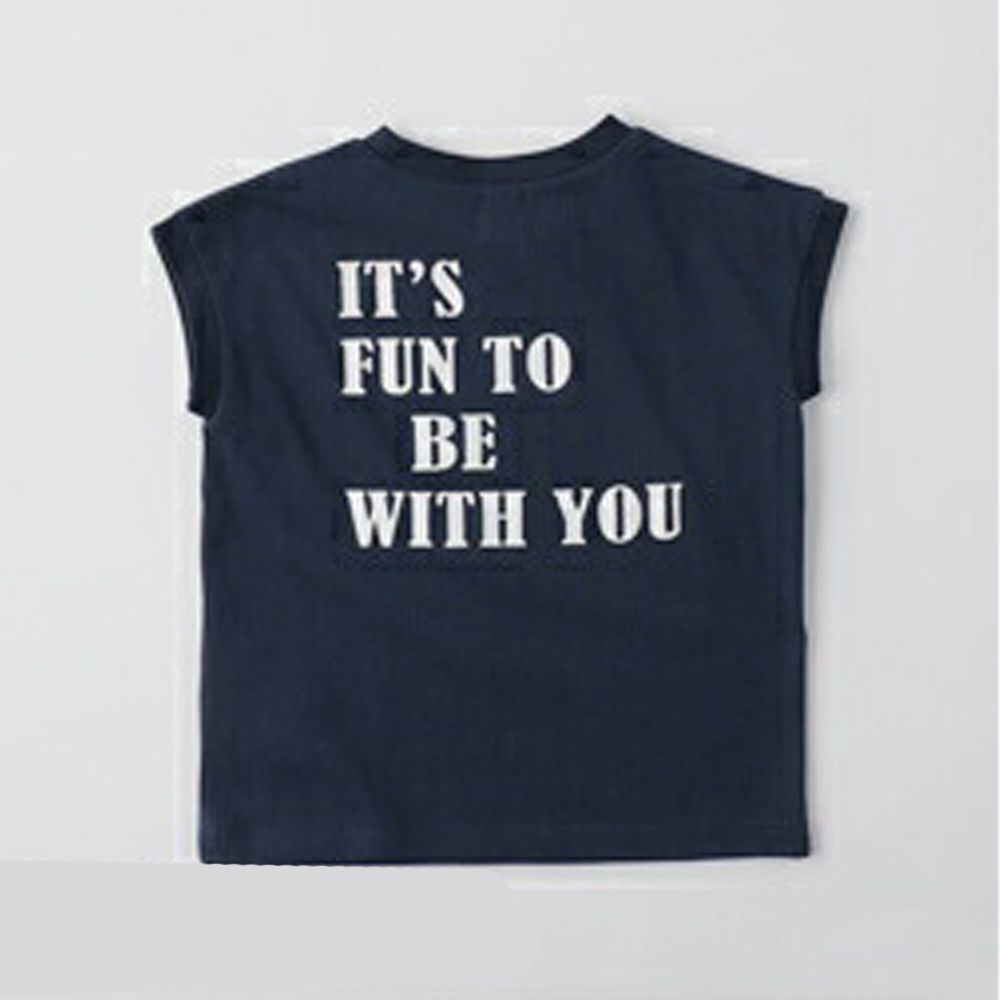 100%棉 簡約風圓領法式袖上衣-和你一起-海軍藍