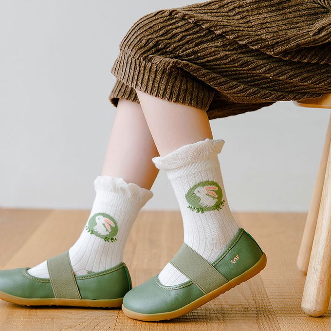 腳ㄚ子 - 兒童棉質中筒襪-翡翠森林