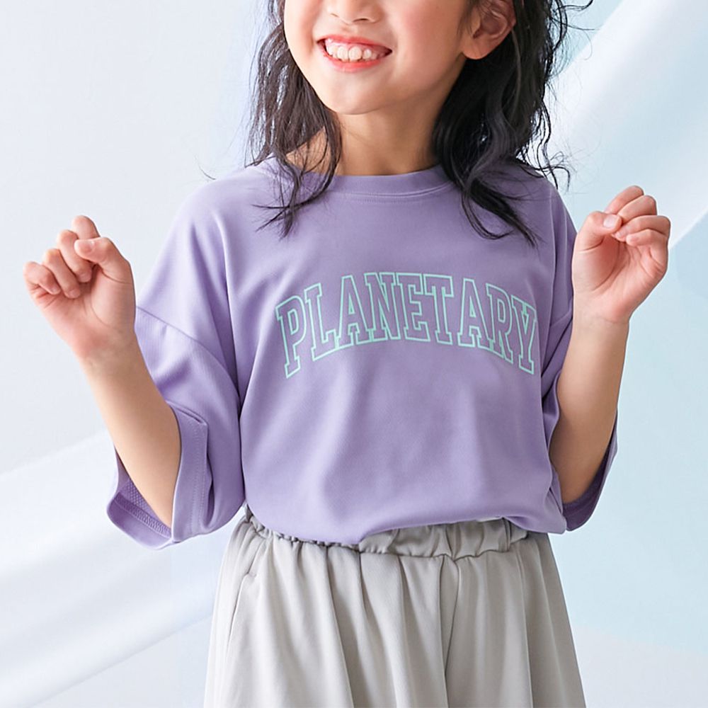 涼感速乾網眼 女孩短袖上衣-英文logo-紫羅蘭