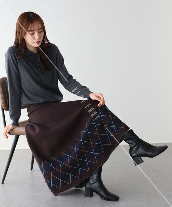 日本 BLUE EAST - 氣質女伶全腰鬆緊皺摺長裙-菱格-咖啡 (M)