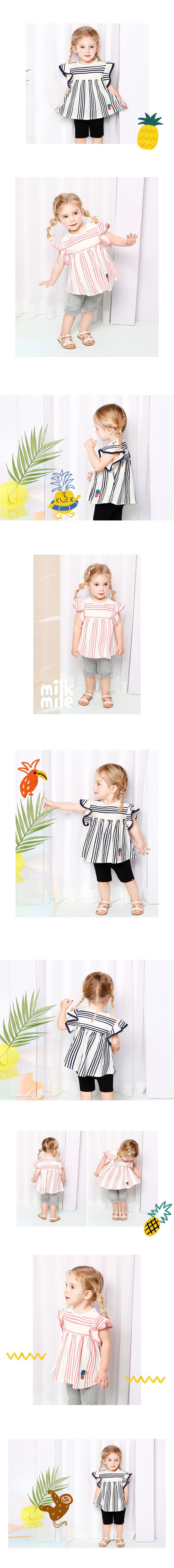 韓國 milk mile - 荷葉袖條紋上衣-深藍