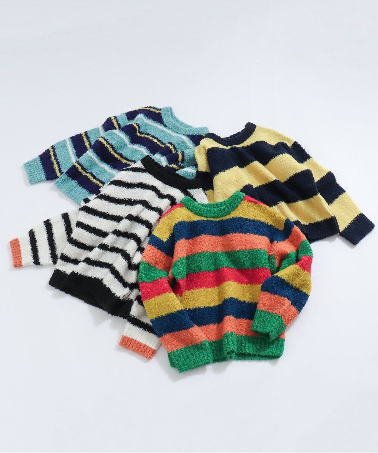 日本 BREEZE - 羊毛混紡明亮針織毛衣-彩虹條紋