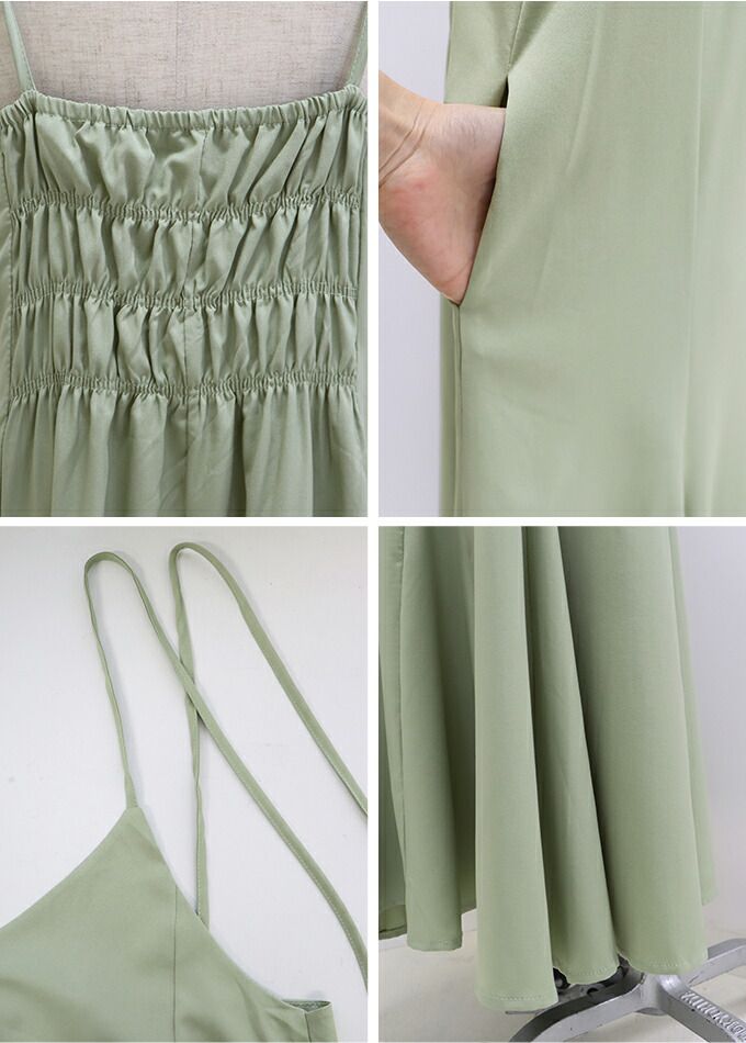 日本 BLUE EAST - 細肩帶綁帶魚尾長版洋裝-綠