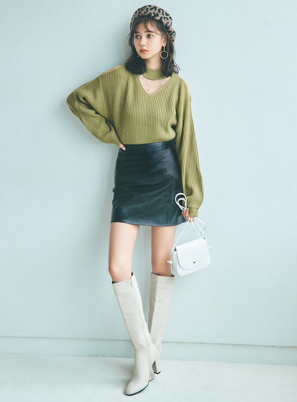 日本 GRL - 皮質時尚修身短裙-黑