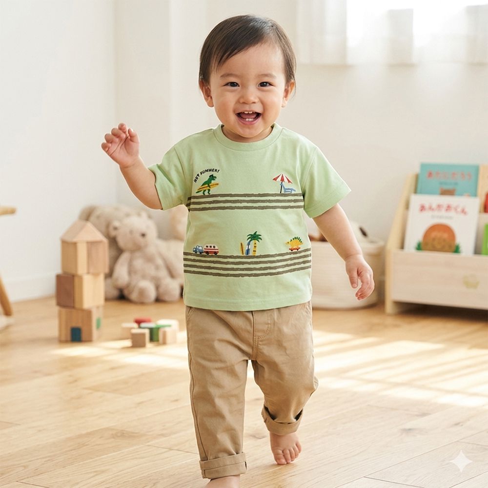 短袖T恤-局部刺繡-綠色