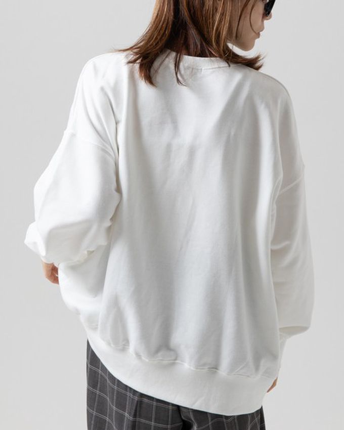 日本 gleam - 裏毛寬版學院風花卉大學T-白