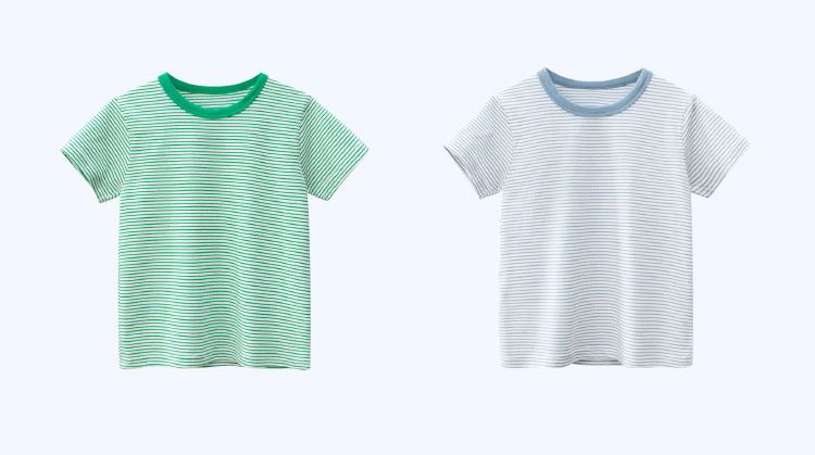 純棉短袖上衣-細條紋款-綠+白