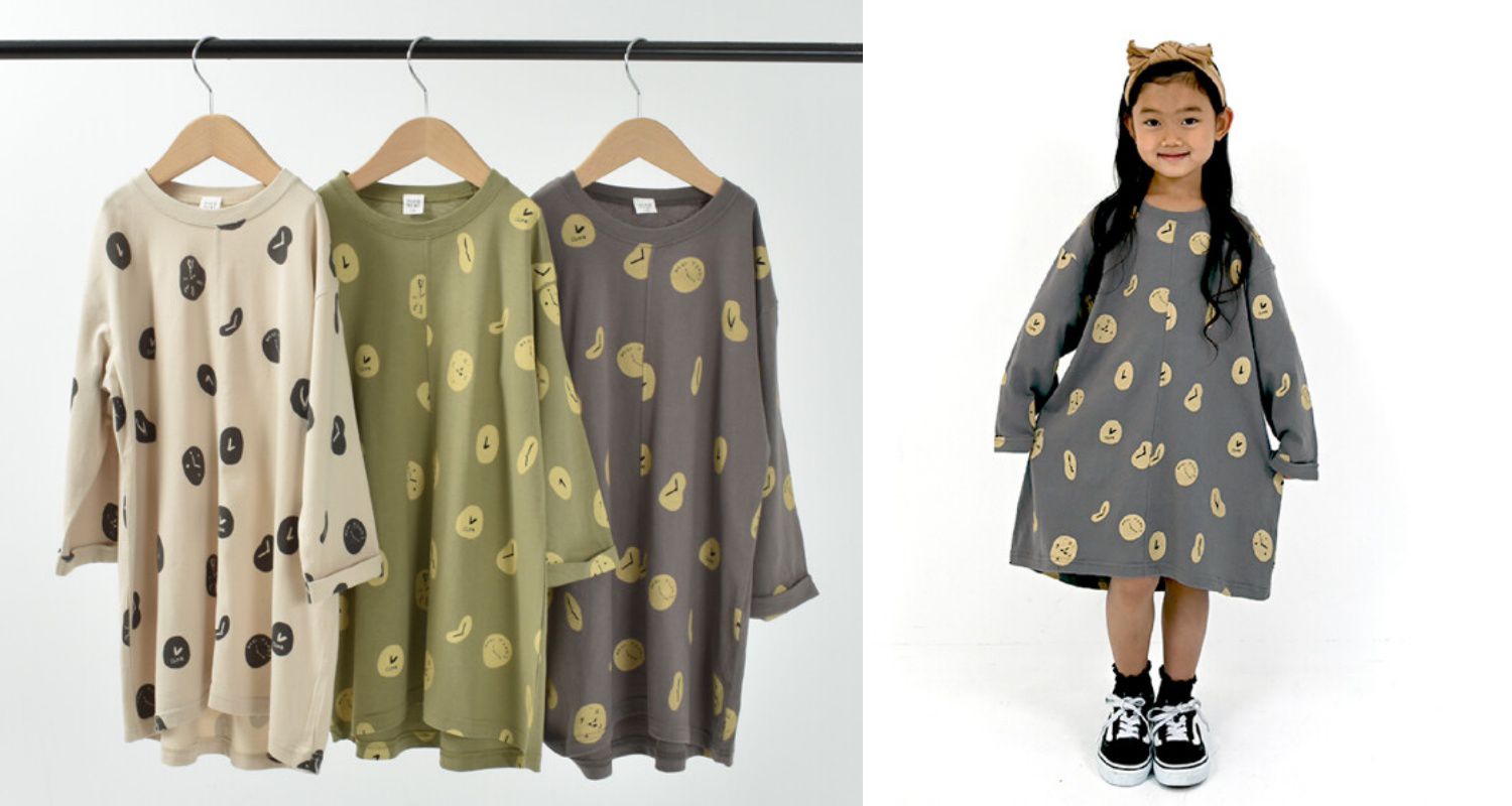 日本 Baby Room - 純棉印花長袖洋裝-時空-深灰