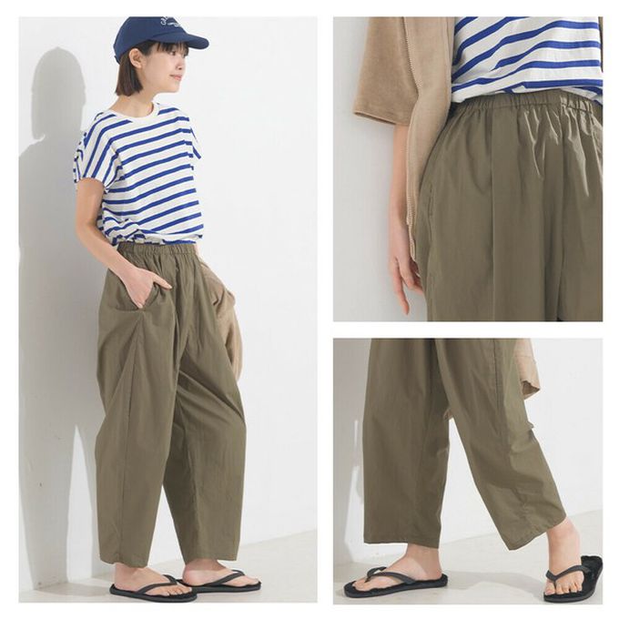 日本 OMNES - 100%棉 皺褶感休閒寬褲-海軍藍