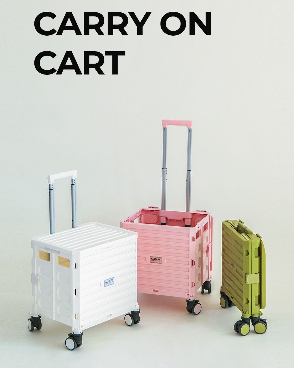 韓國 Daily Like - 四輪折疊手拉車／購物車-橄欖綠 (展開：40X36X46cm，折疊：40X10X46cm)