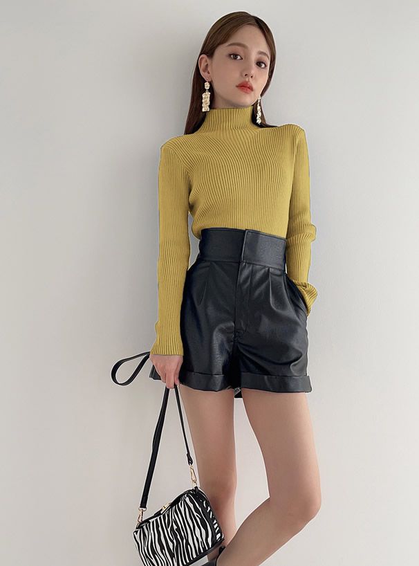 日本 GRL - 立領顯瘦彈性羅紋長袖上衣-皇家藍