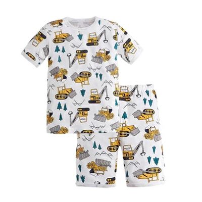 日本 Ho-ho kids - 100%棉 舒適短袖睡衣/家居服-工程車-白