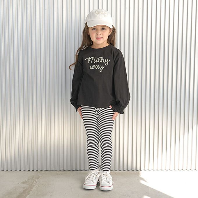 日本 Lycee mine - 下擺酷甜薄紗合身九分褲-條紋-黑白