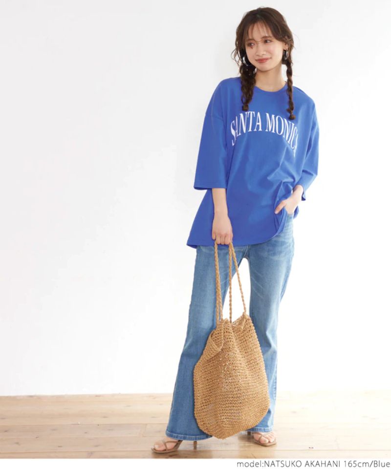 日本 COCA - 英文字寬鬆五分袖T-Santa Monica-白