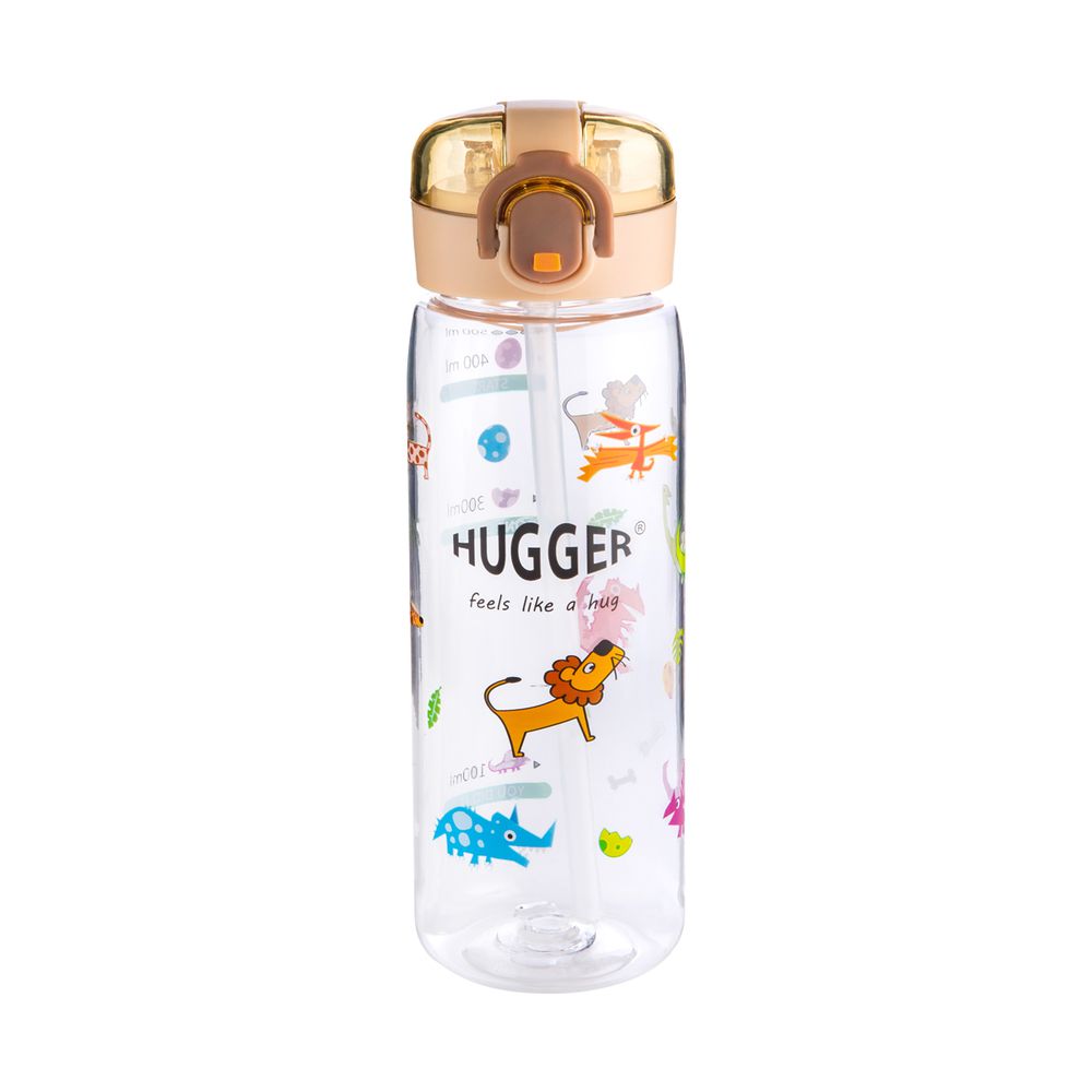 HUGGER - 彈蓋吸管水壺 (附提把)-動物世界(透明大容量Tritan兒童隨身瓶)