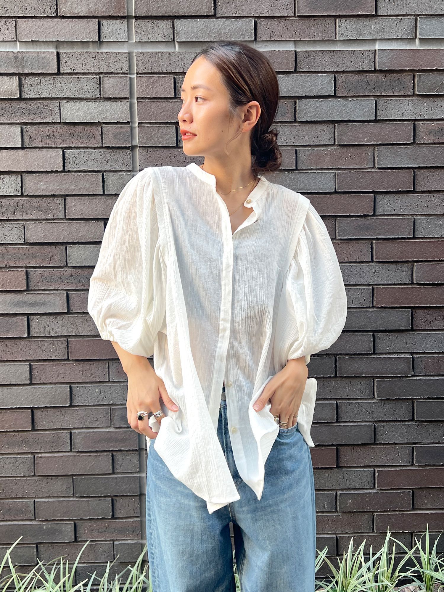 日本 Ungrid - 氣質優雅泡泡袖襯衫-紅 (F)