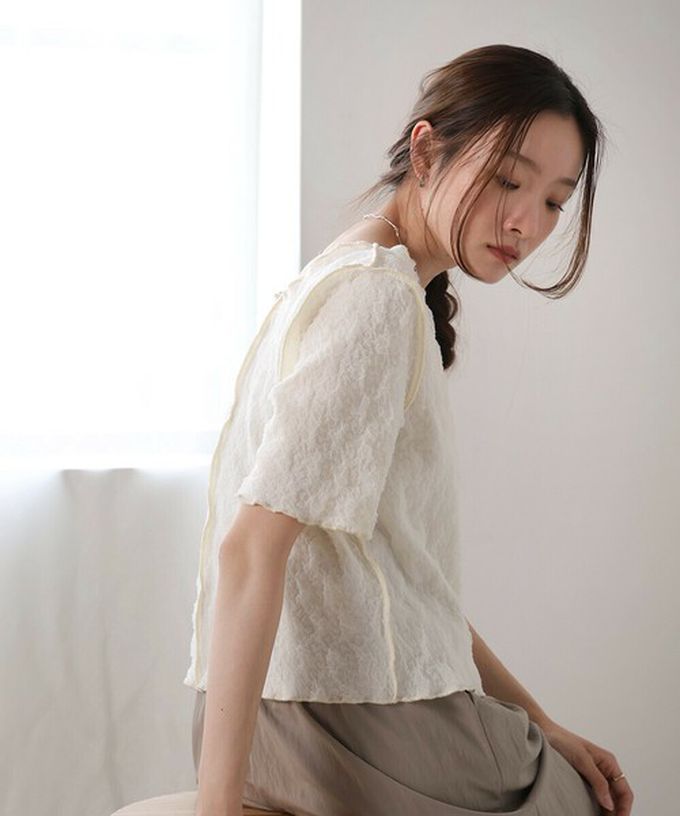 日本 Bab - 前後穿清爽皺褶短袖上衣-薄荷