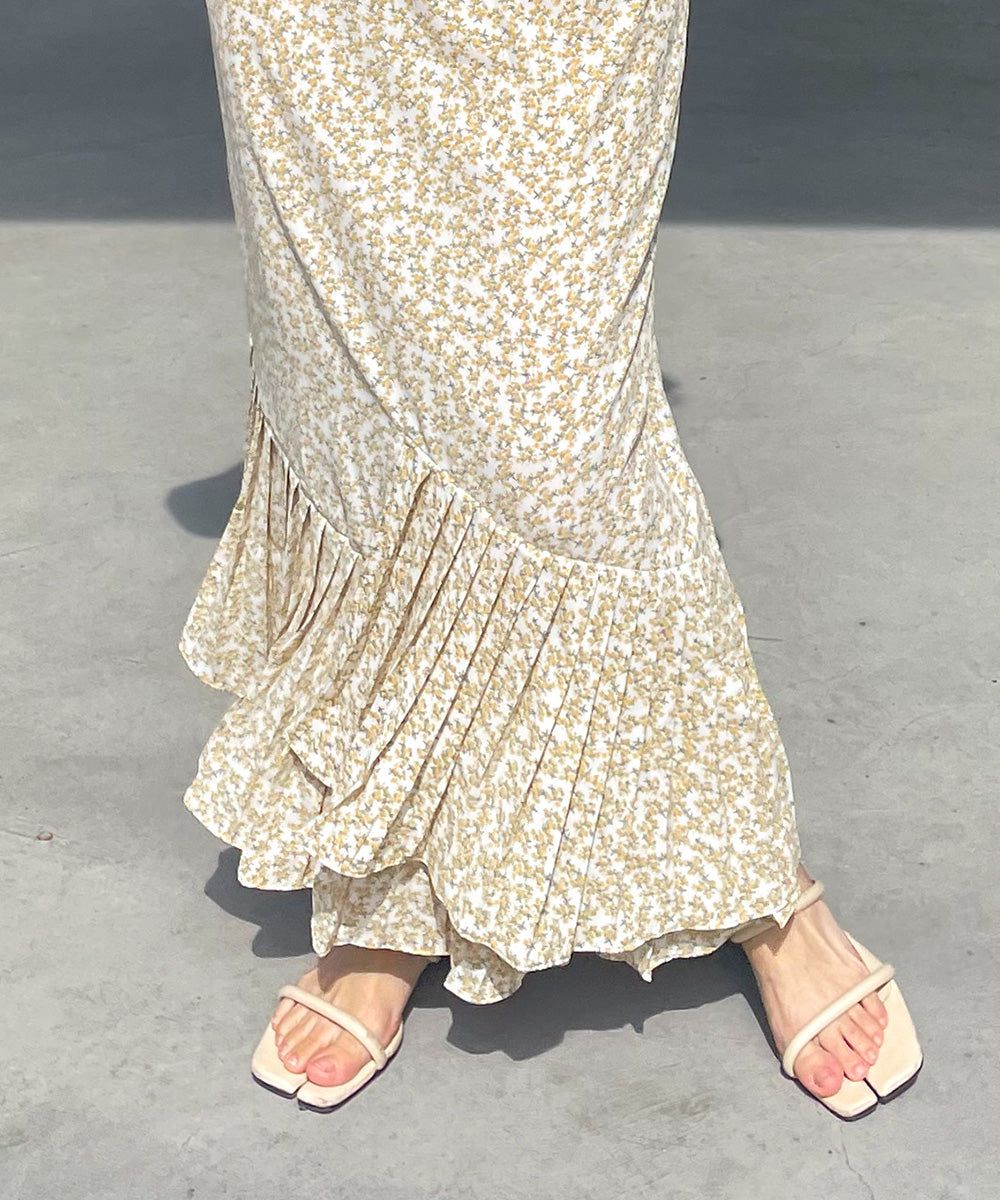 日本 Bab - 圓領碎花糖果袖洋裝-奶油白