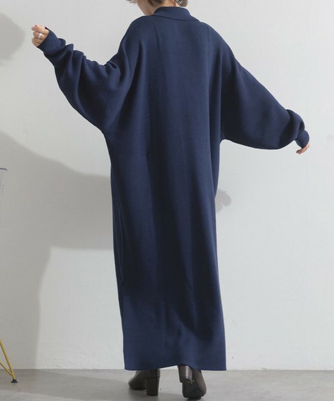 日本 Lupilien - 氣質排扣polo衫針織長袖洋裝-咖啡棕