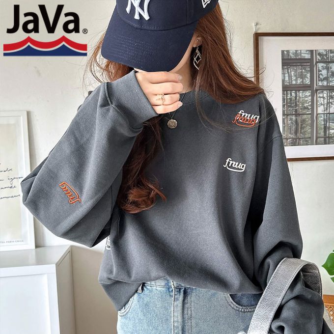 日本 Classical Elf - Java 裏起毛隨性logo長袖上衣-炭灰