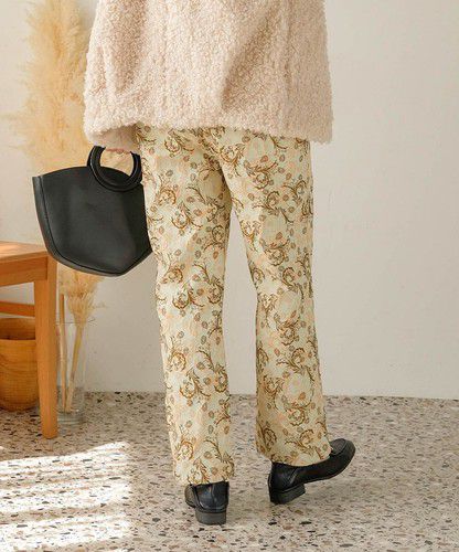 日本 Bou Jeloud - 復古花草圖騰長褲-海軍藍