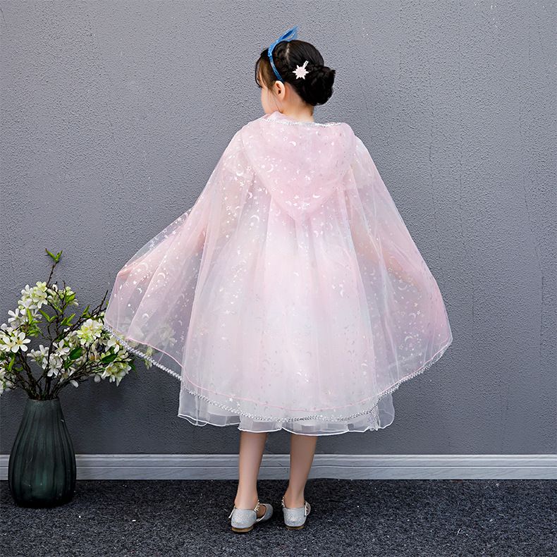 網紗連帽斗篷-漸變紫粉