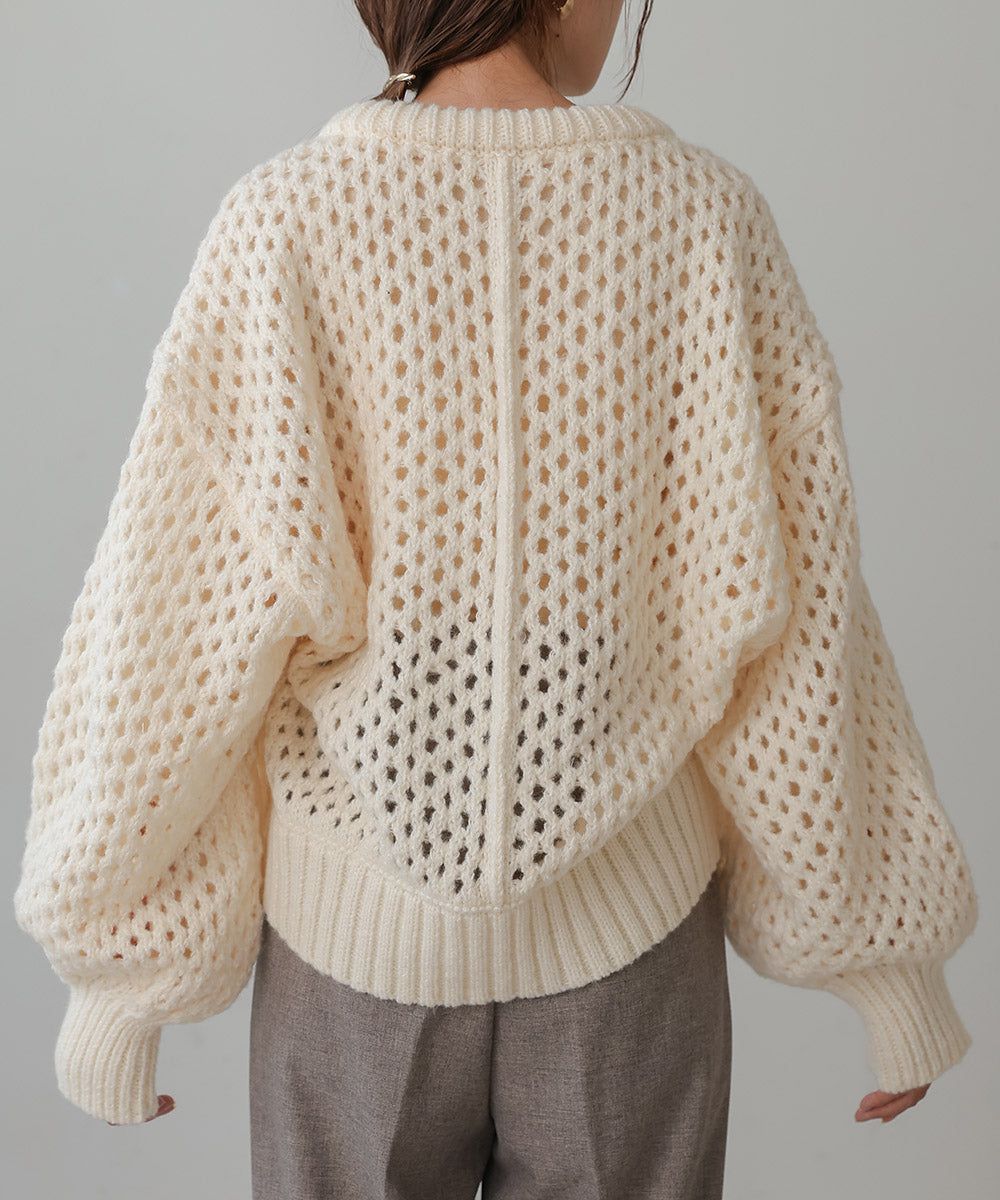 日本 Bab - 混羊毛設計感網格針織上衣-摩卡