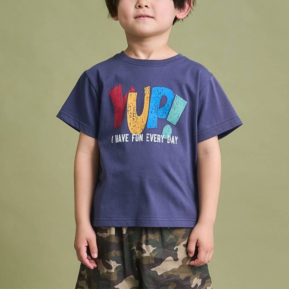 防污速乾印花短袖上衣-YUP-深藍