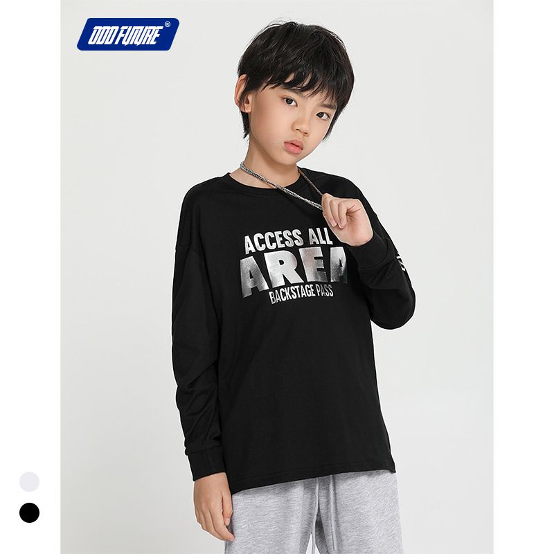 純棉長袖上衣-反光英文字母-黑色