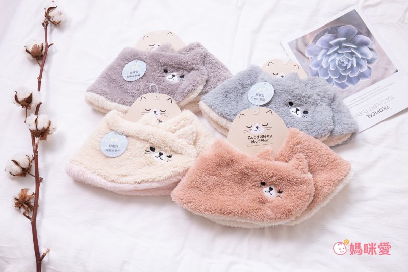 日本 AUBE - 2WAY毛茸茸保暖圍脖(親子通用款)-貓咪-米白