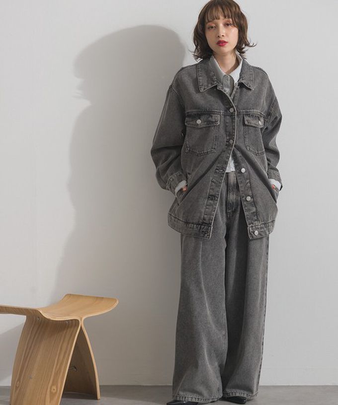 日本 ELENCARE DUE - 10oz 立體摺線後腰鬆緊牛仔褲-刷色黑