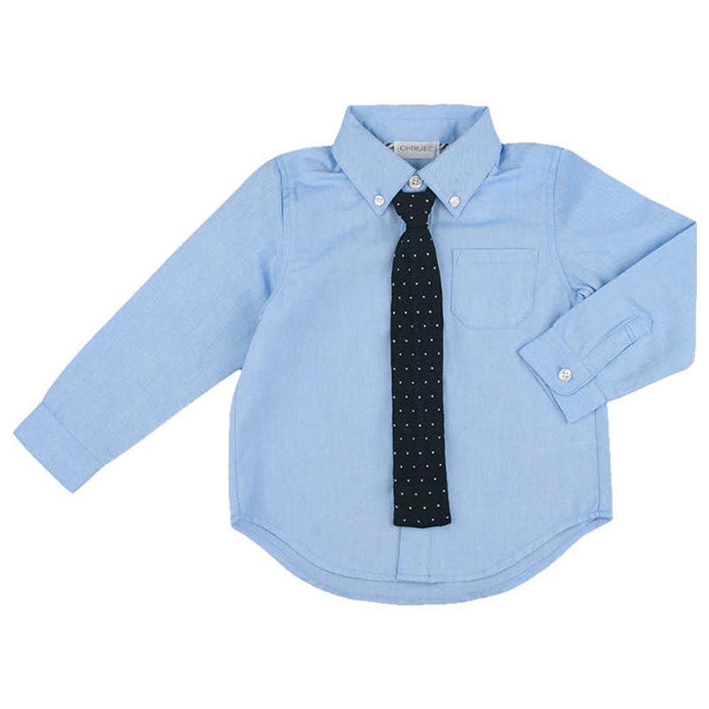 akachan honpo - 長袖襯衫-附針織領帶-淺藍色