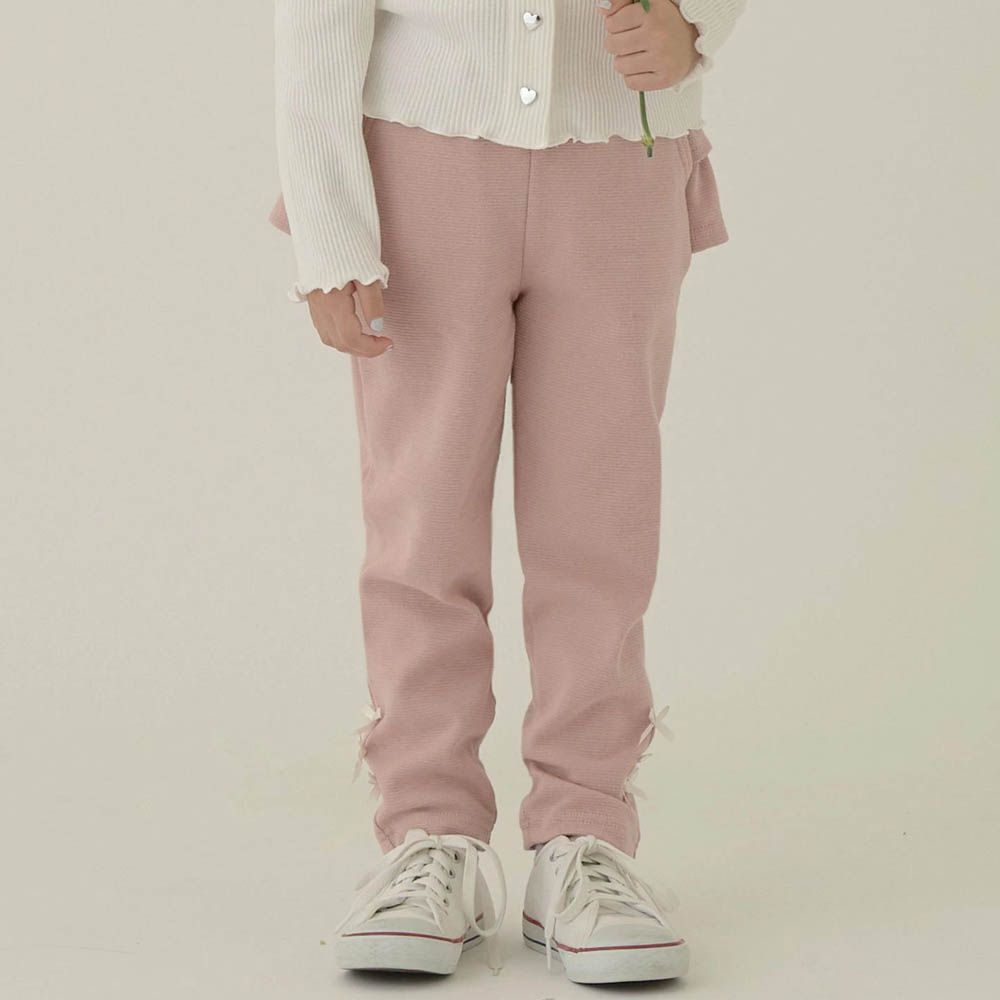 彈力荷葉屁屁蝴蝶結長褲-粉紅