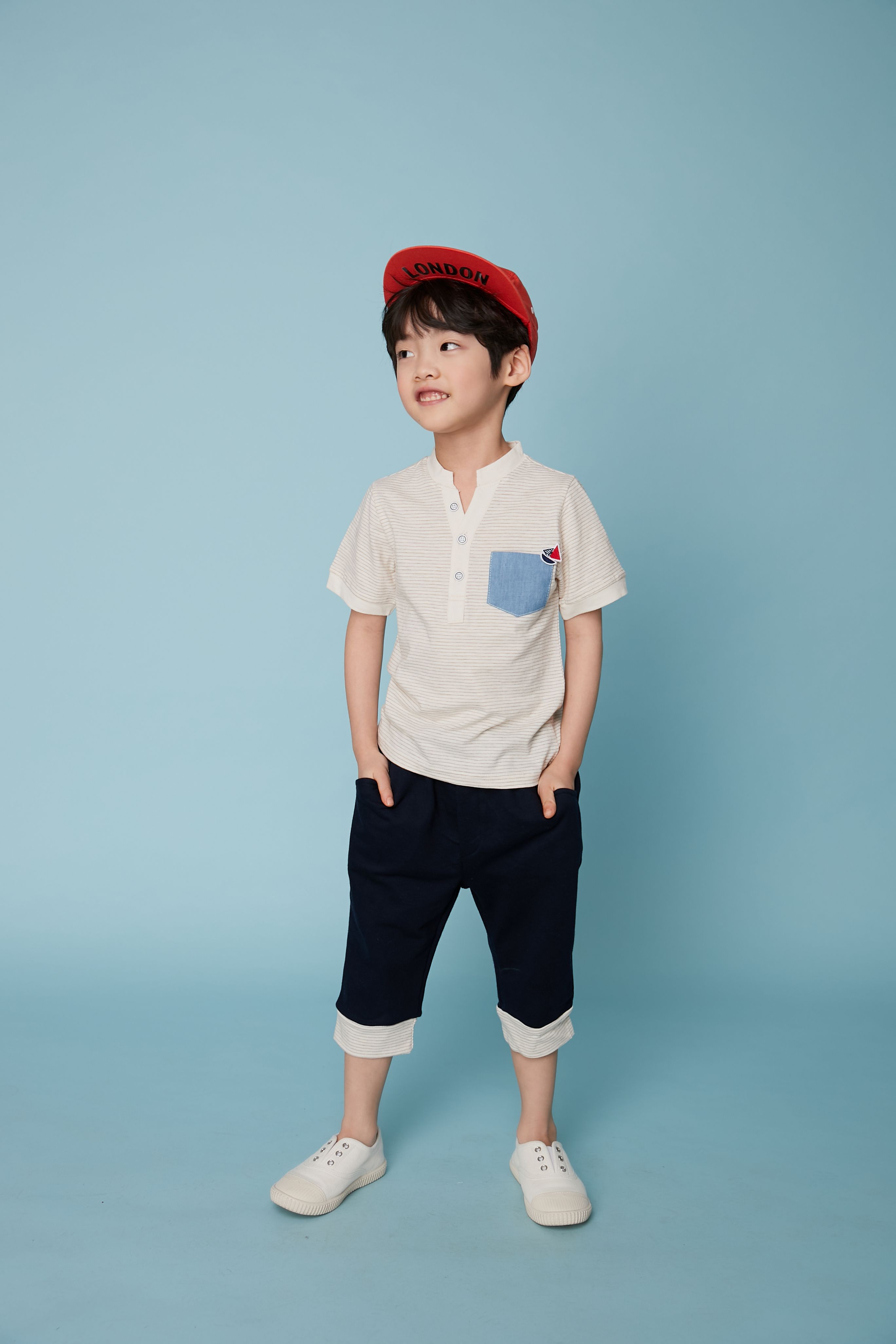 韓國 Coco Bang - 褲管反折7分褲-深藍