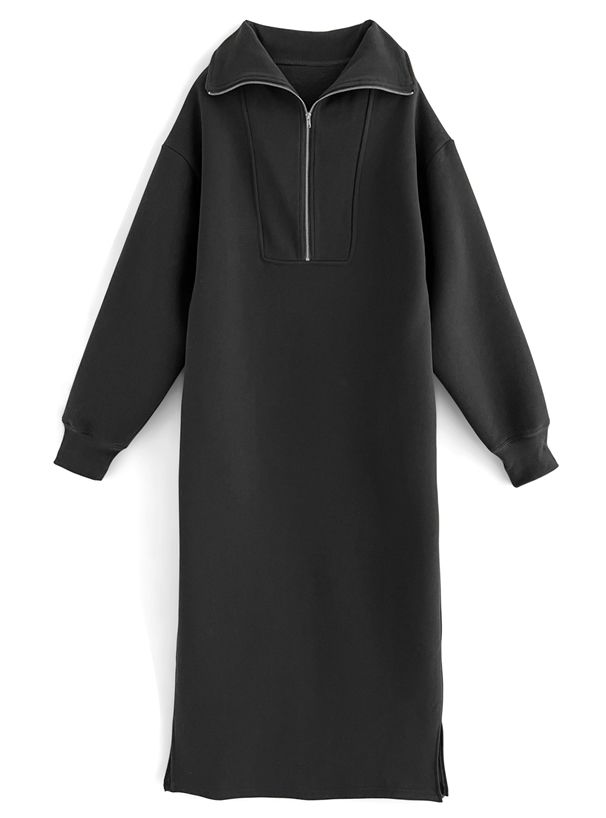 日本 GRL - 帥氣拉鍊翻領針織洋裝-可可