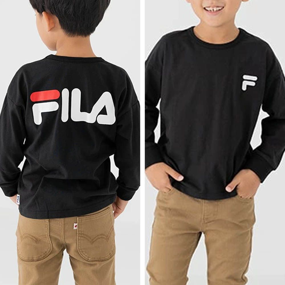 FILA聯名 品牌刺繡長袖上衣-LOGO-黑