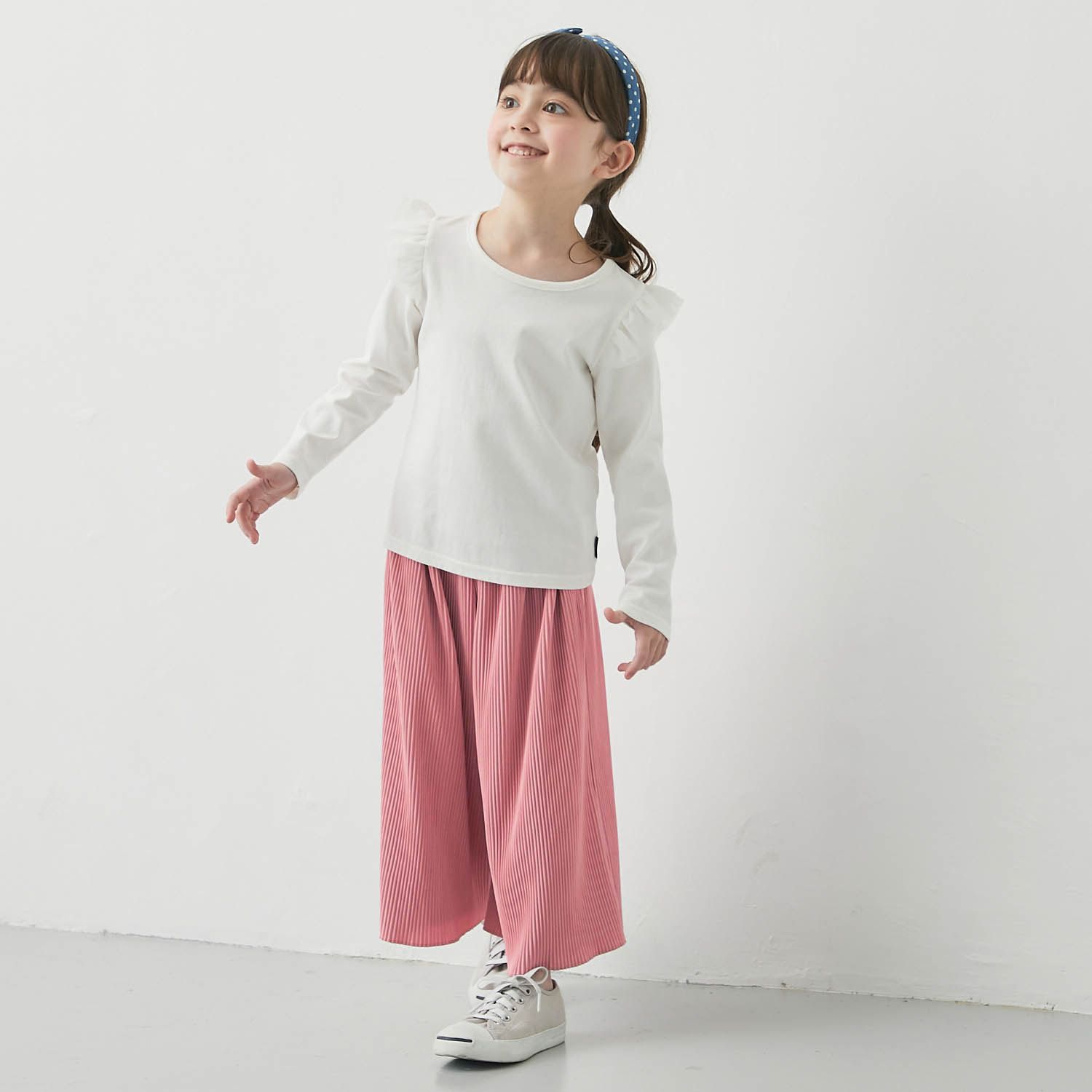 日本千趣會 - GITA 純棉圓領長袖上衣-荷葉滾邊-淺粉