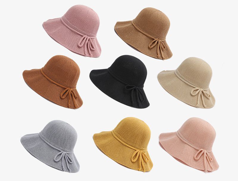 透氣可折疊遮陽棉纱草帽-綁繩蝴蝶結-米色 (56-58cm)