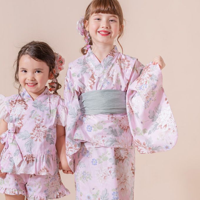 日本 Catherine Cottage - 夢幻2way純棉兵兒帶浴衣(可當洋裝)-牡丹花-水藍白