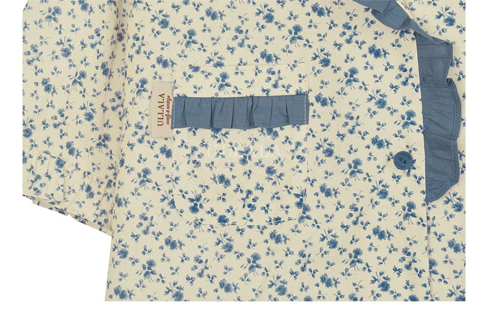 韓國 ULLALA - 玫瑰印花短袖睡衣(兩件式)-藍玫瑰 (FREE)