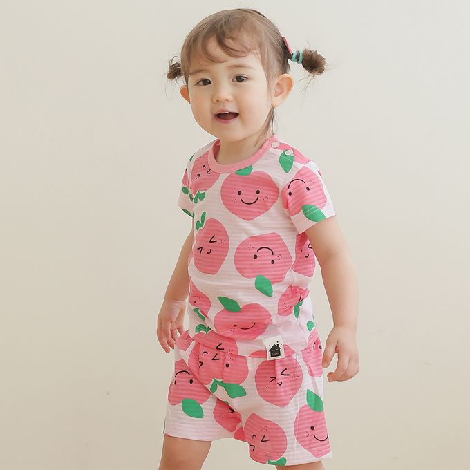正韓 VOVO - 超優質嬰幼兒/兒童短袖100% 有機純棉家居服/睡衣-甜心桃子