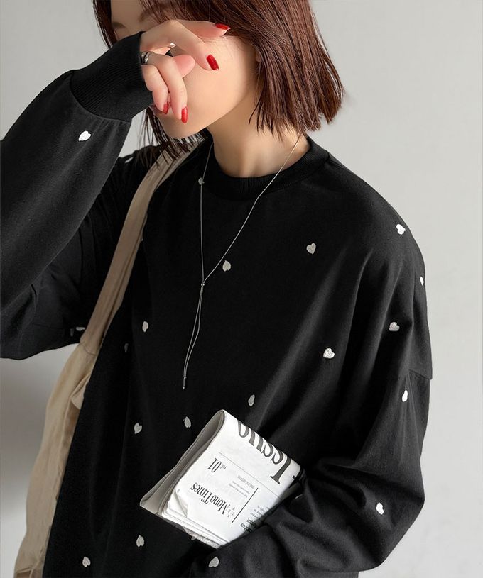 日本 Classical Elf - Java 滿版甜蜜心型長袖上衣-海軍藍x紅