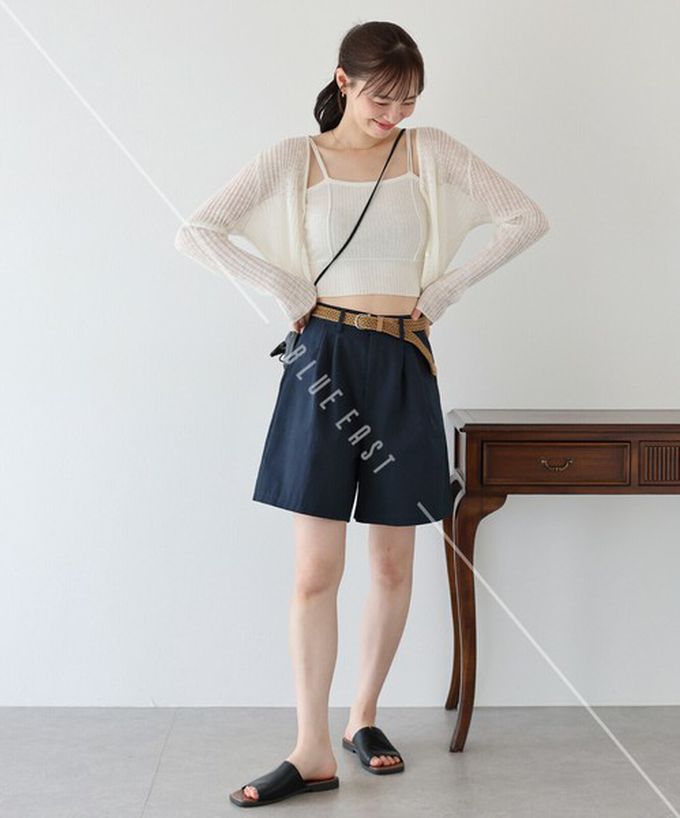 日本 BLUE EAST - 海軍風打褶休閒短褲(附腰帶)-海軍藍