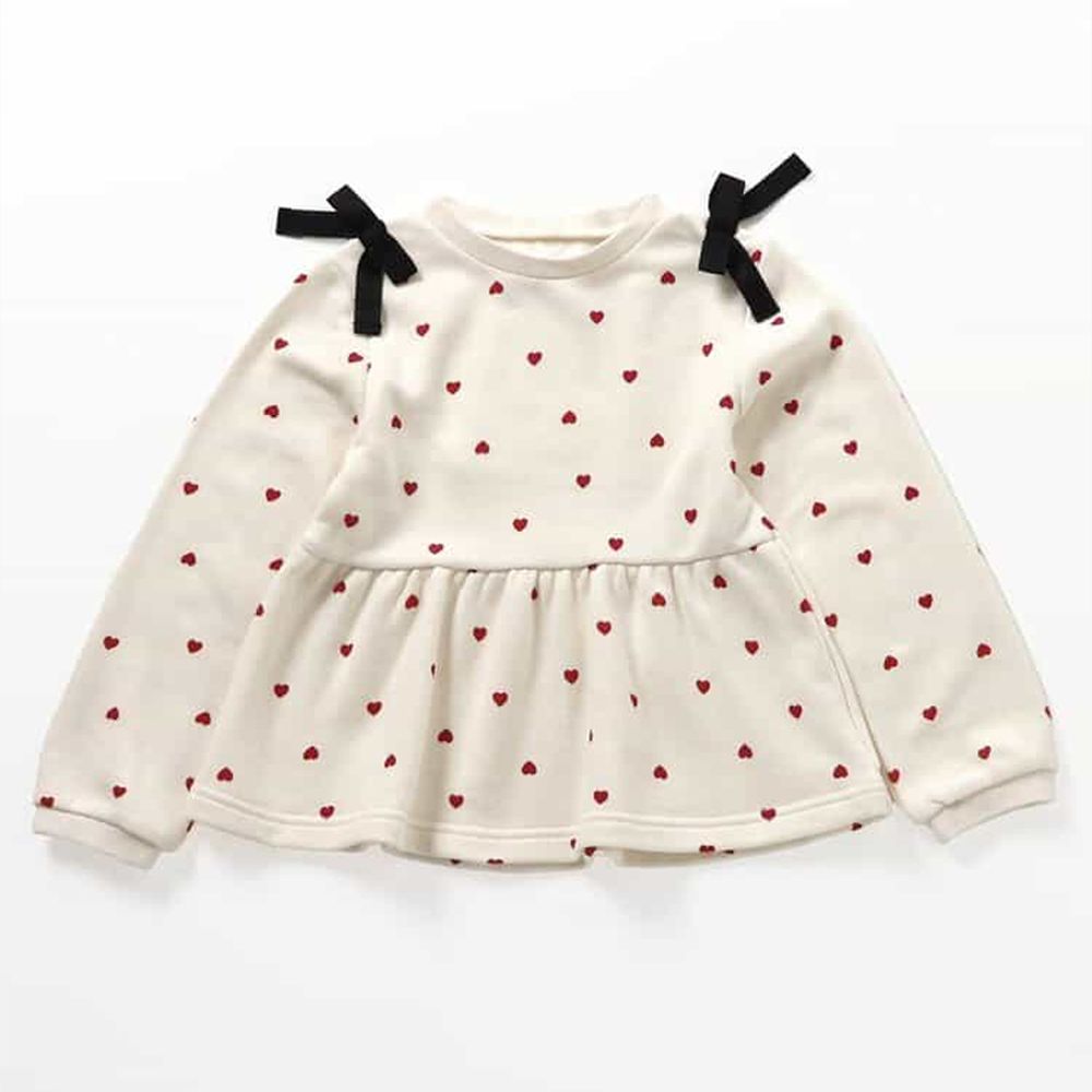 雙肩絲帶可愛長袖上衣-愛心-象牙